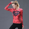 Red Floral Superman Print Women's Long Sleeve T-Shirt